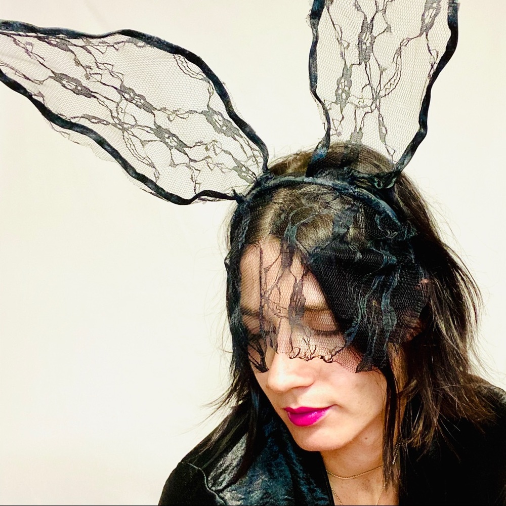 Ariana Grande Black Lace Bunny Ears With Veil